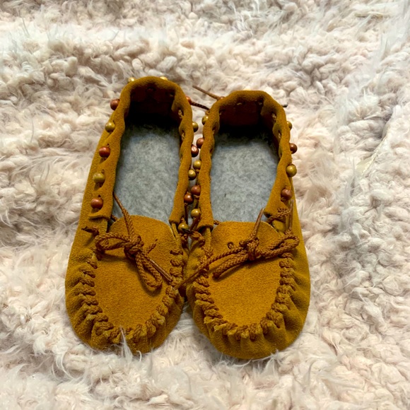 Kids handmade leather Moccasins fur footbed - Picture 1 of 12